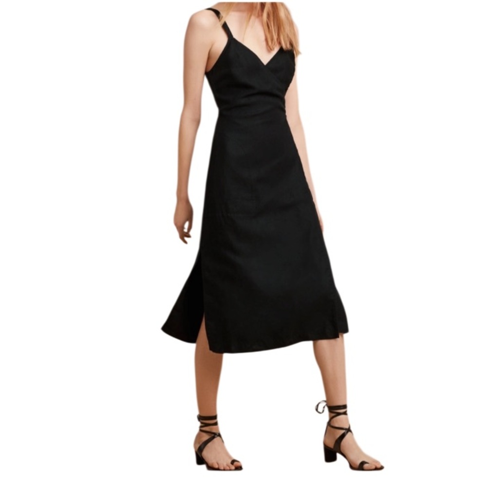 Minimalist NWT Aritzia Wilfred Black Linen Blend Wrap Dress